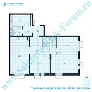 ЖК Саларьево Парк: планировка трехкомнатной квартиры с размерами