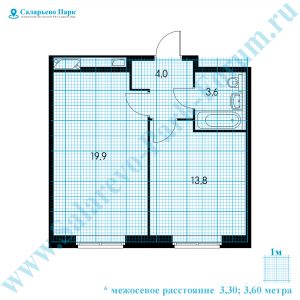 ЖК Саларьево Парк: планировка однокомнатной квартиры с размерами