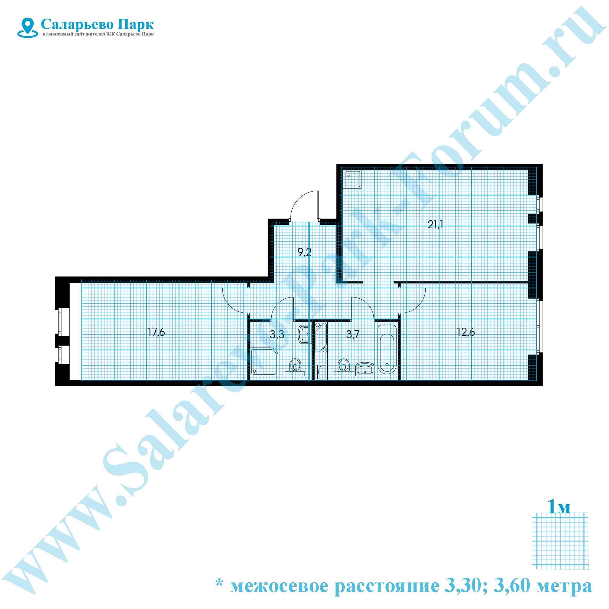 ЖК Саларьево Парк: планировка двухкомнатной квартиры с размерами